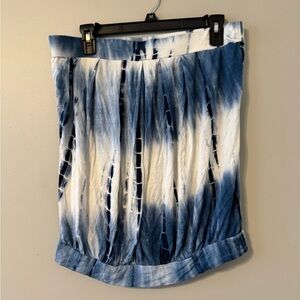 Blue and White Tie-Dye Strapless Top